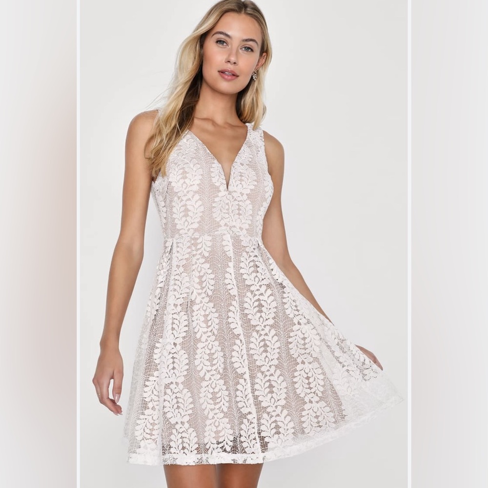 Lulu’s All of My Heart White Lace Skater Dress | Size Medium - Picture 12 of 12